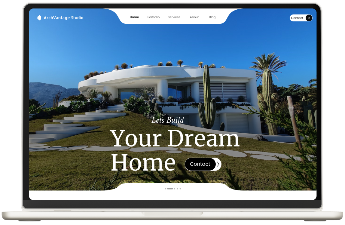 image of a laptop containing our design of an architecture website